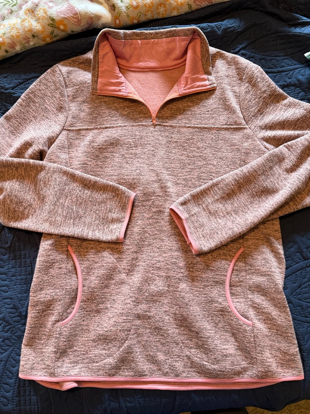 Cozy Heathered Pink Quarter-Zip Pullover